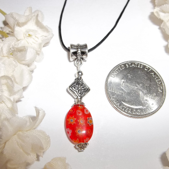 Orange Glass Flower Necklace Adjustable NWT 4852 - Picture 7 of 9